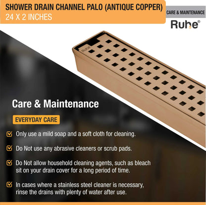 Palo Shower Drain Channel (24 x 2 Inches) Antique Copper PVD Coated - by Ruhe