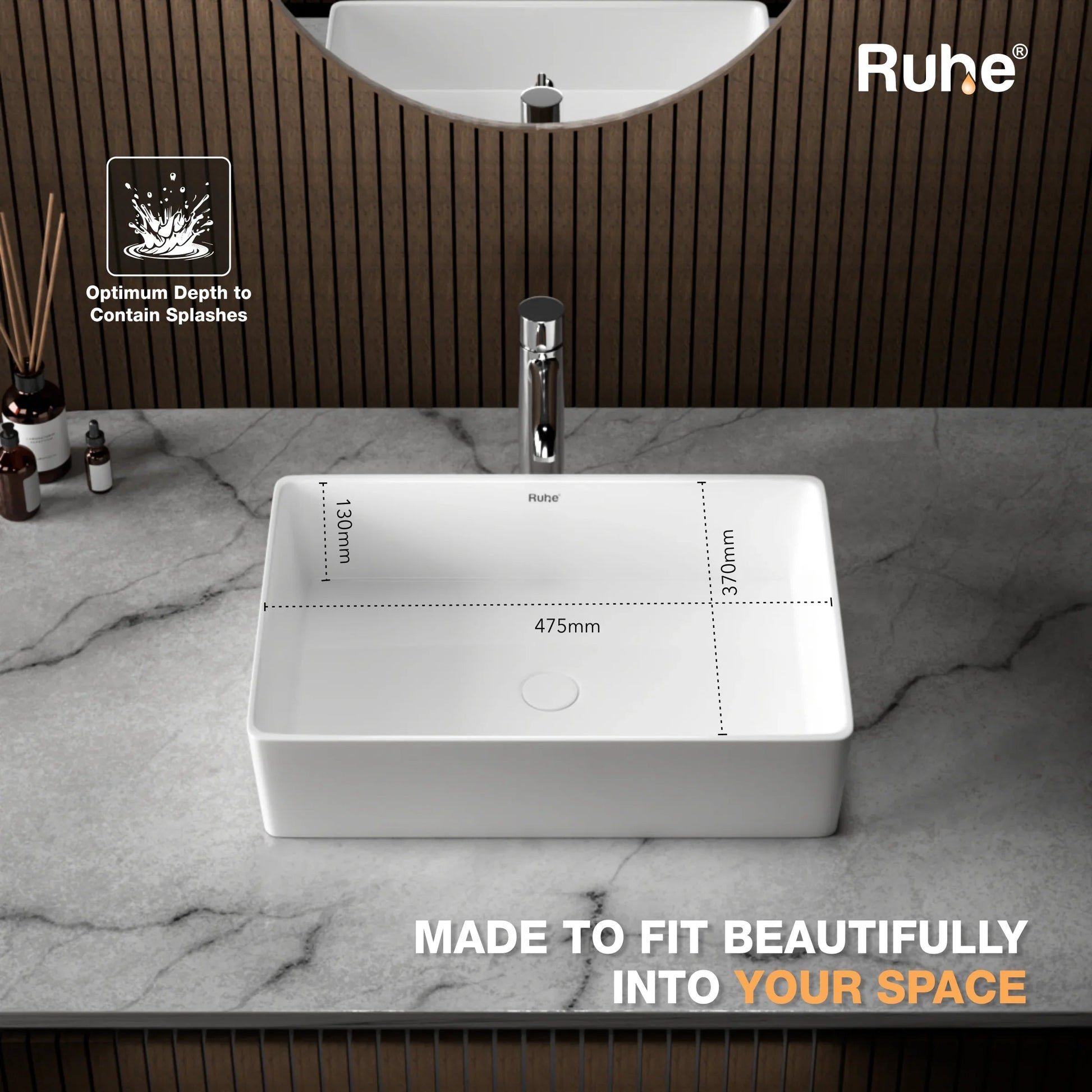 Crux Table Top Wash Basin (depth)