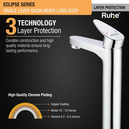 Eclipse Single Lever Tall Body Basin Brass Mixer Faucet 3 layer protection