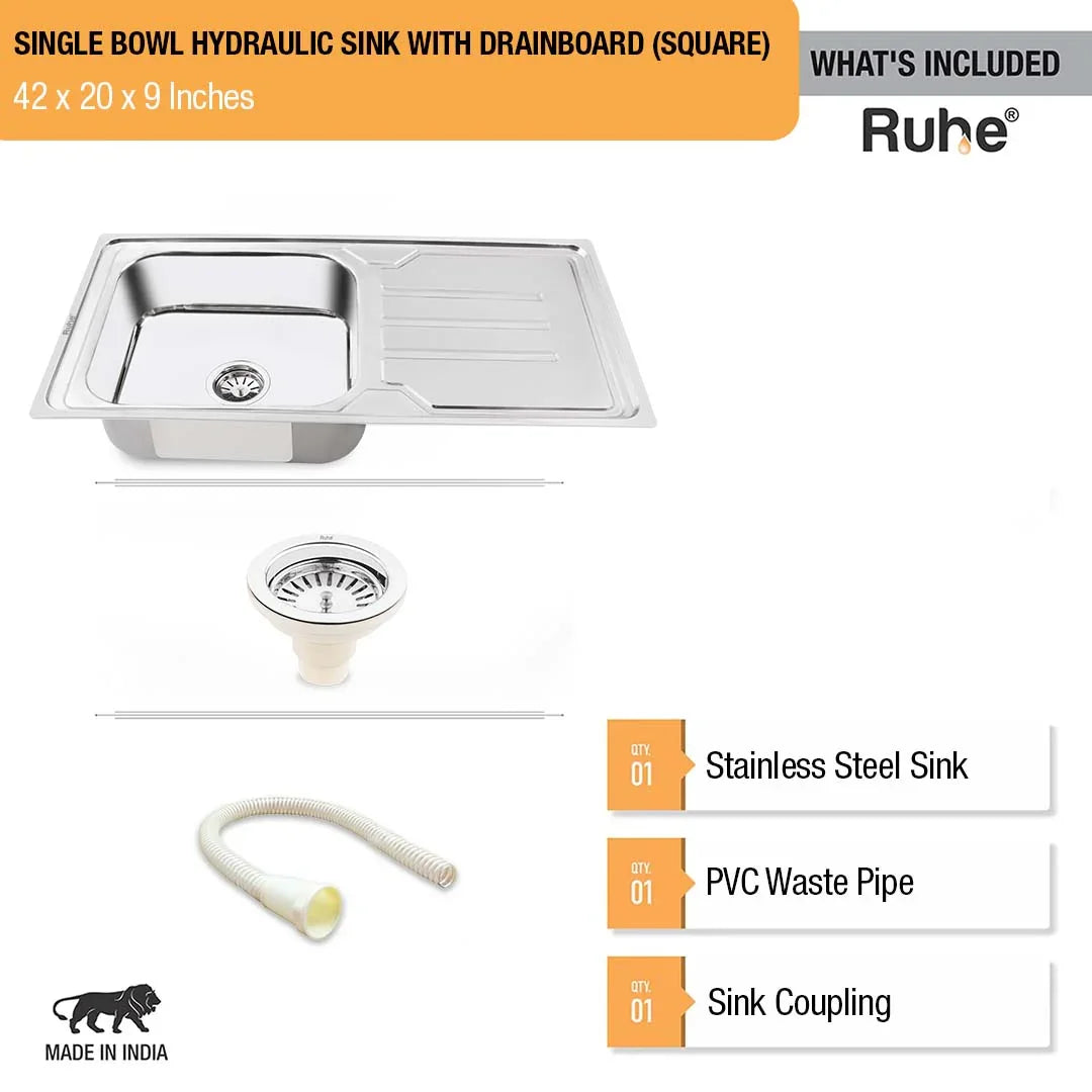 Single Bowl with Drainboard Kitchen Sink (42 x 20 x 9 Inches), What's Included