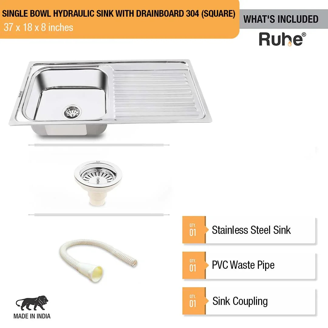 Single Bowl with Drainboard Kitchen Sink (37 x 18 x 8 Inches) What’s Included