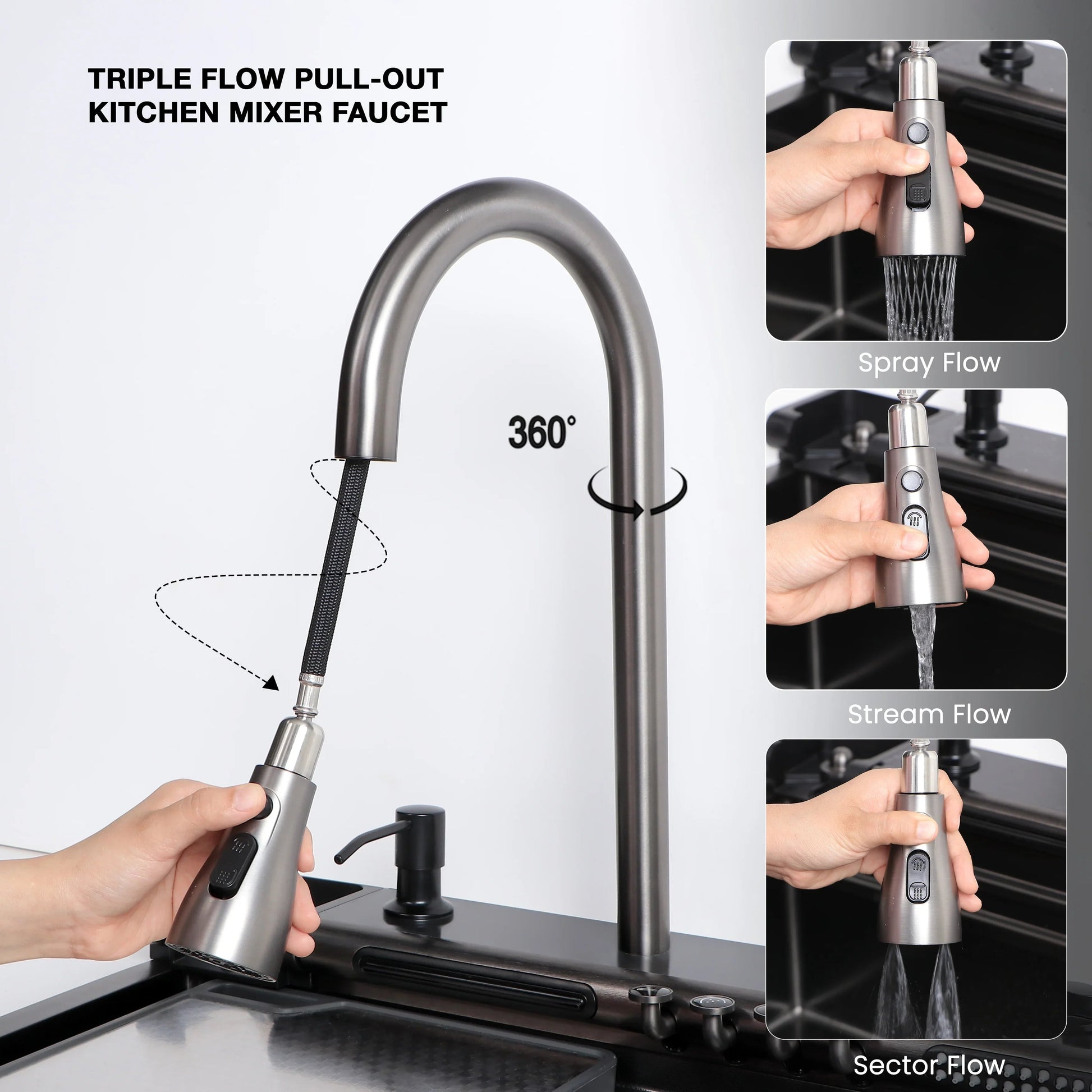 Opera Smart Kitchen Sink (30 x 18 x 9 Inches) With Triple Flow Mixer