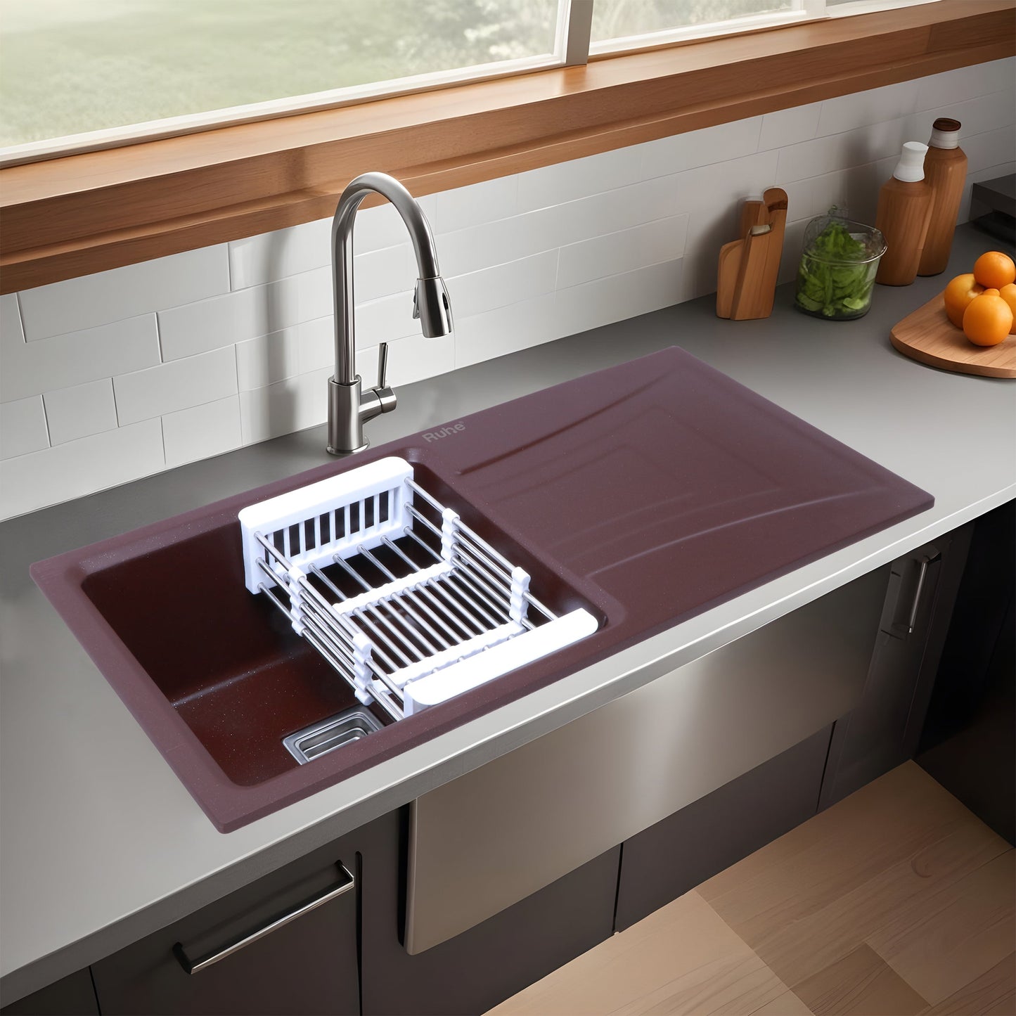 Quartz Single Bowl with Drainboard Kitchen Sink (36 x 18 x 9 Inches)