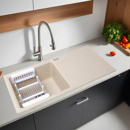 Quartz Single Bowl with Drainboard Kitchen Sink (36 x 18 x 9 Inches)
