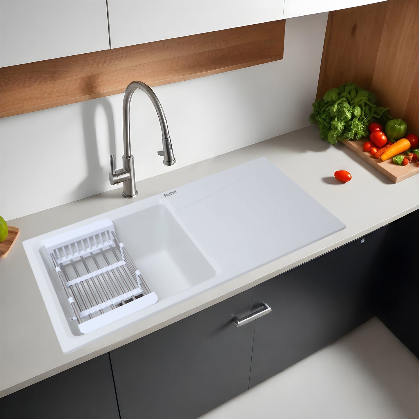 Quartz Single Bowl with Drainboard Kitchen Sink (36 x 18 x 9 Inches)
