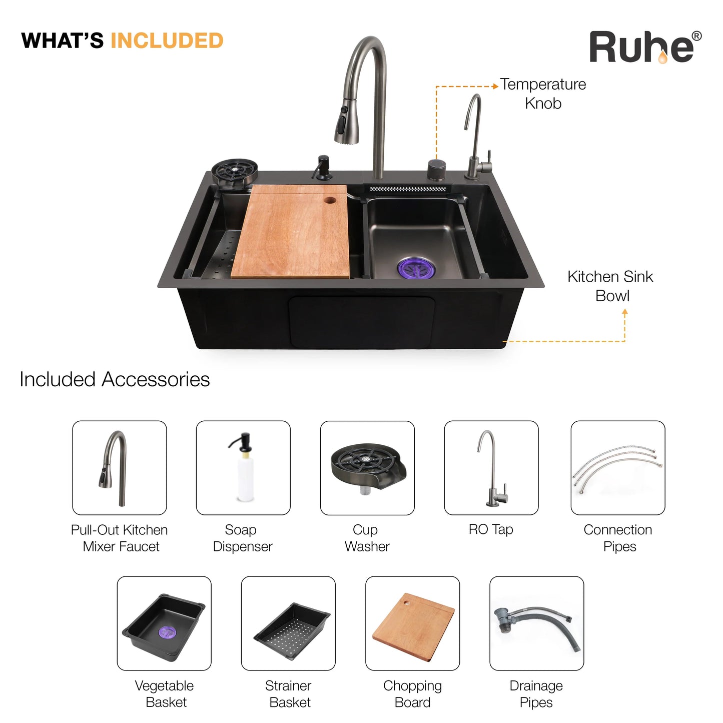 Nano Smart Kitchen Sink (30 x 18 x 9 Inches) What's Included