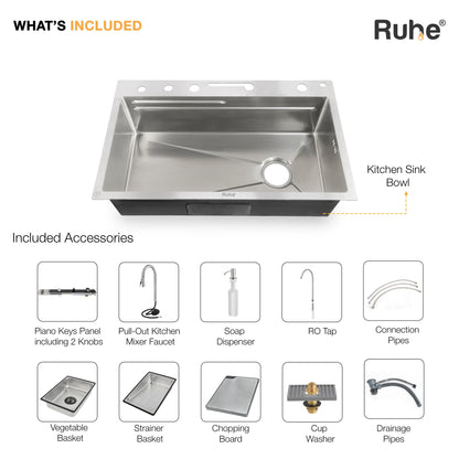 Piano Silver Smart Kitchen Sink (30 x 18 x 9 Inches) What's Included