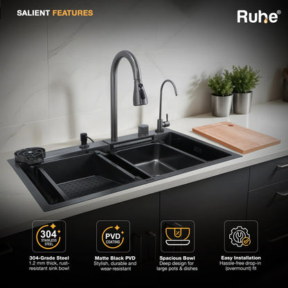 Nano Smart Kitchen Sink (30 x 18 x 9 Inches) Easy to Install