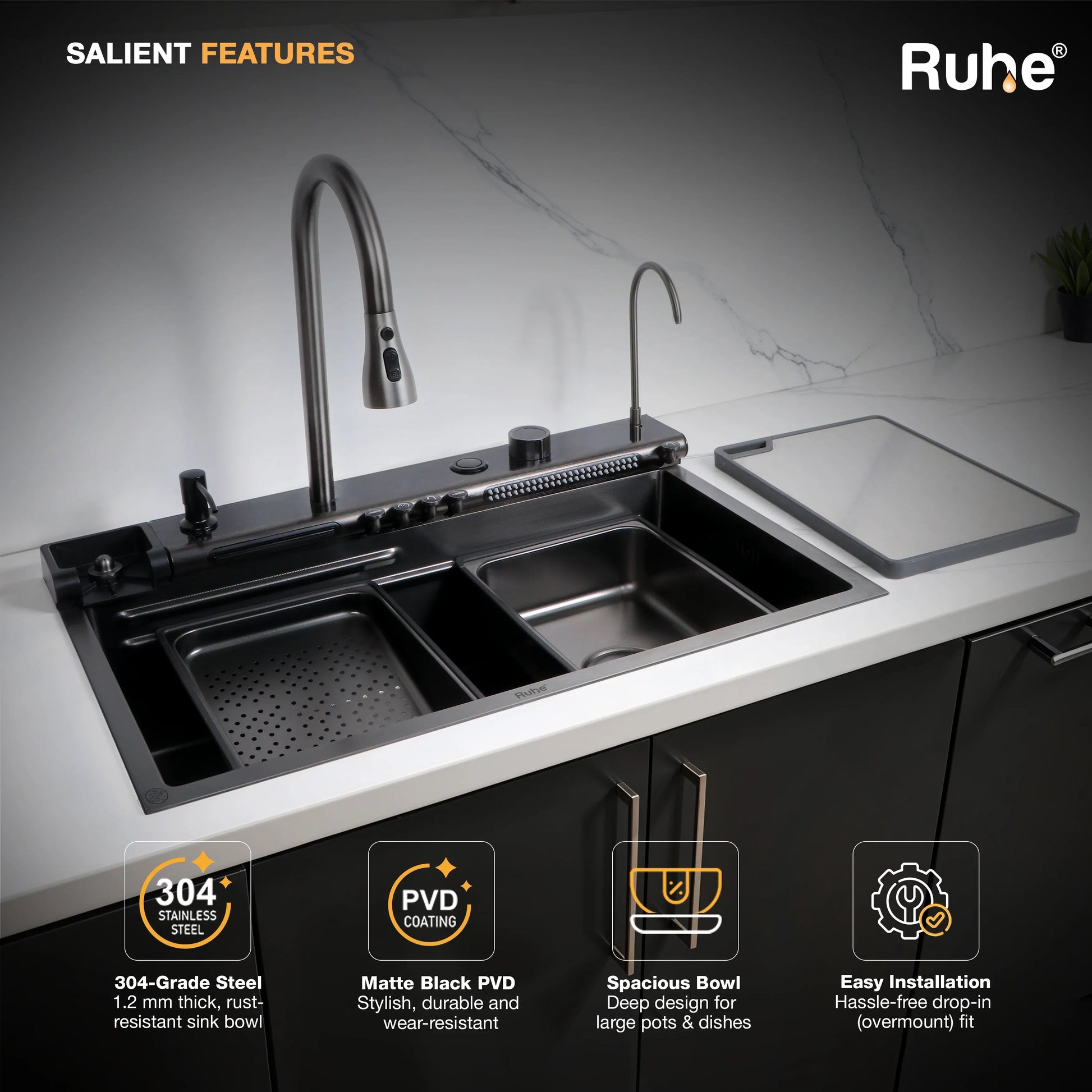 Opera Smart Kitchen Sink (30 x 18 x 9 Inches) Easy to Install