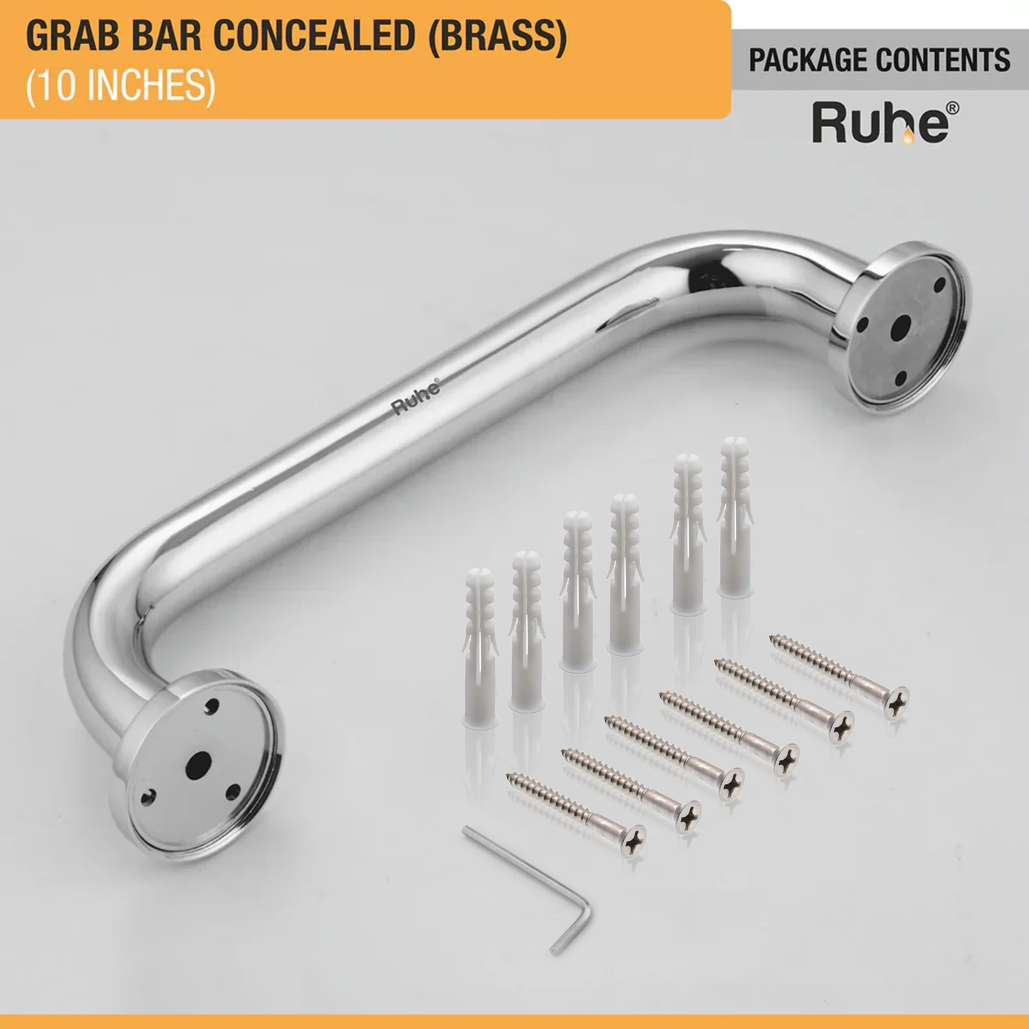 Brass Grab Bar Concealed (10 inches) - by Ruhe