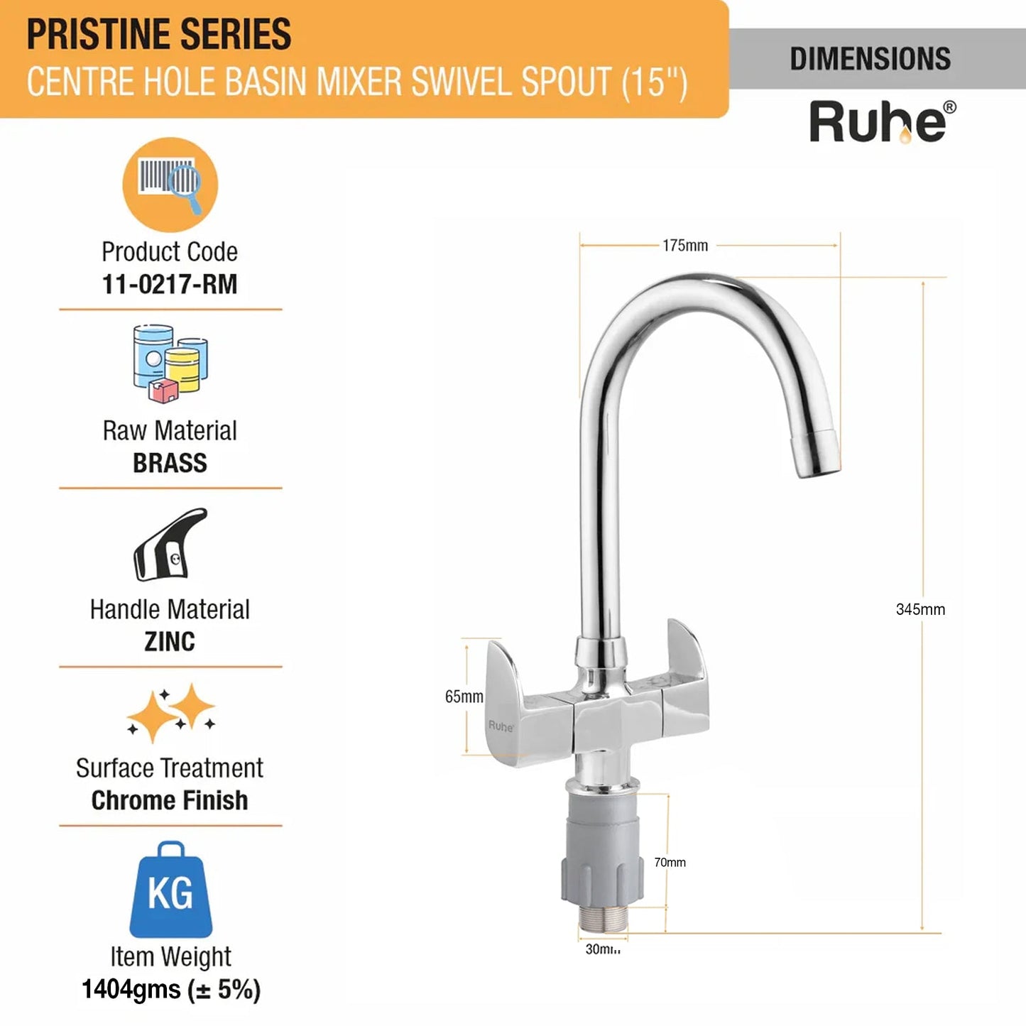 Pristine Deck Mount Wash Basin Mixer Tap with Swivel Spout