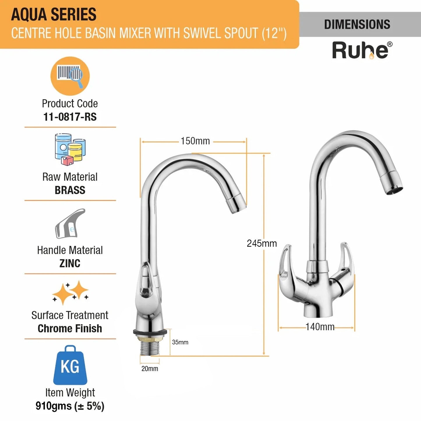 Aqua Deck Mount Wash Basin Mixer Tap with Swivel Spout