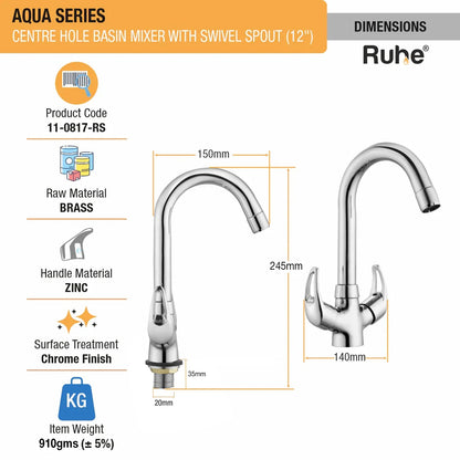 Aqua Deck Mount Wash Basin Mixer Tap with Swivel Spout
