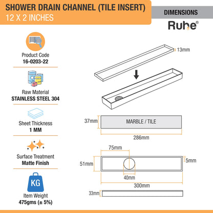 Tile-Insert Shower Drain Channel (2 Inches)