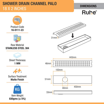 Palo Shower Drain Channel (2 Inches)
