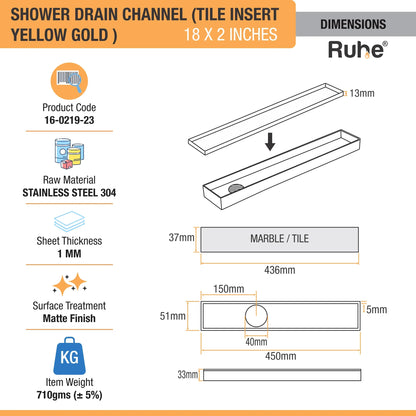 Tile-Insert Shower Drain Channel (2 Inches)