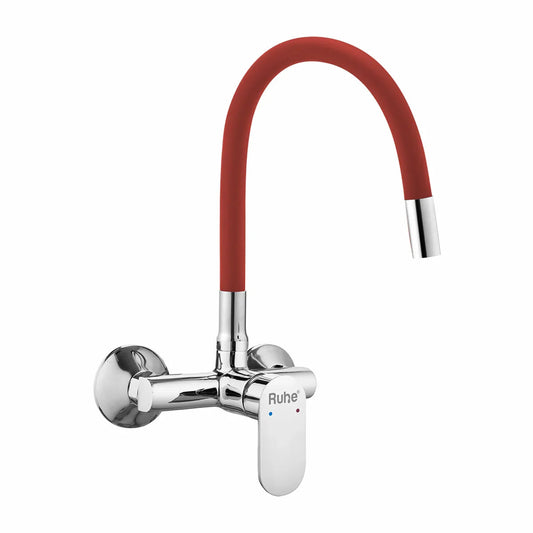 Demure Single Lever Wall-mount Kitchen Sink Mixer Tap with Coloured Silicone Spout