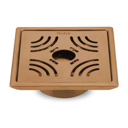 Emerald Square Flat Cut Floor Drain in Antique Copper PVD Coating (6 x 6 Inches) with Hole - by Ruhe