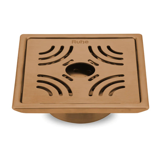 Emerald Square Flat Cut Floor Drain in Antique Copper PVD Coating (6 x 6 Inches) with Hole - by Ruhe