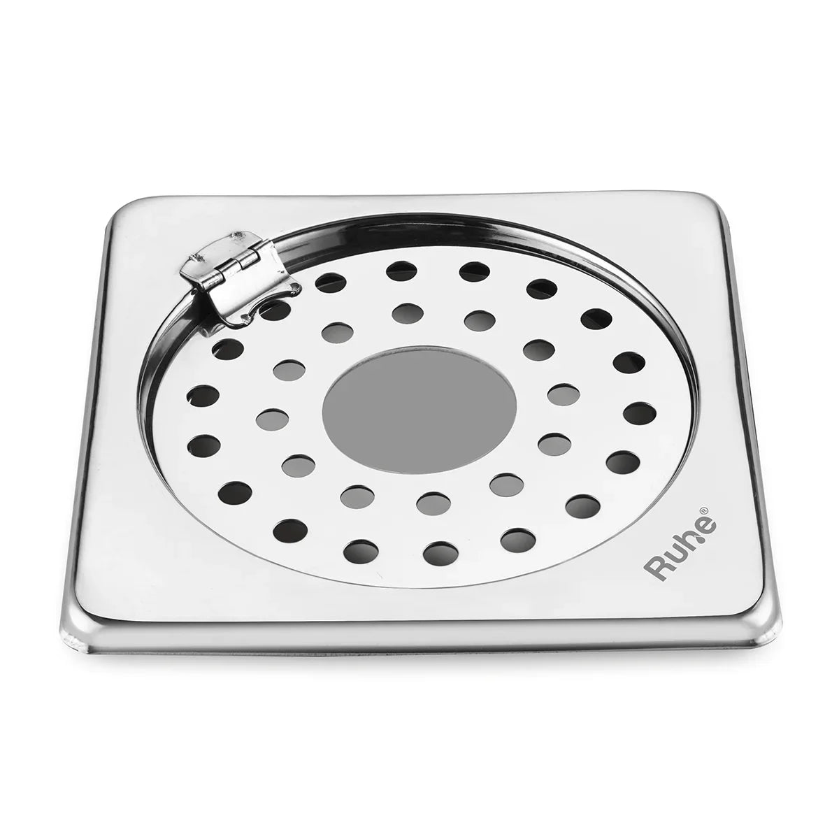 Plain Neon Square Floor Drain (6 x 6 inches) with Hole and Hinged Grating Top