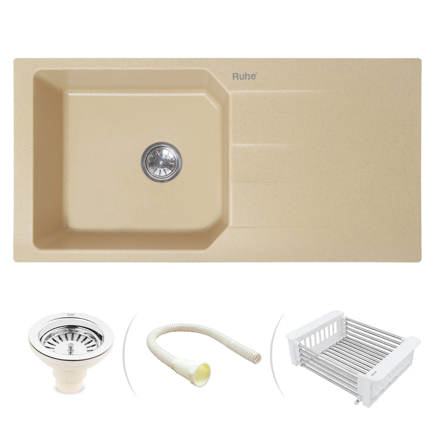 Quartz Single Bowl with Drainboard Kitchen Sink (39 x 20 x 9 Inches)