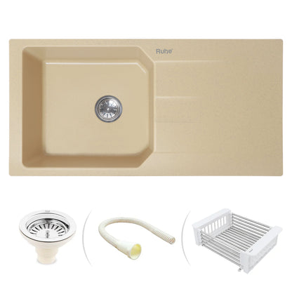 Quartz Single Bowl with Drainboard Kitchen Sink (39 x 20 x 9 Inches)