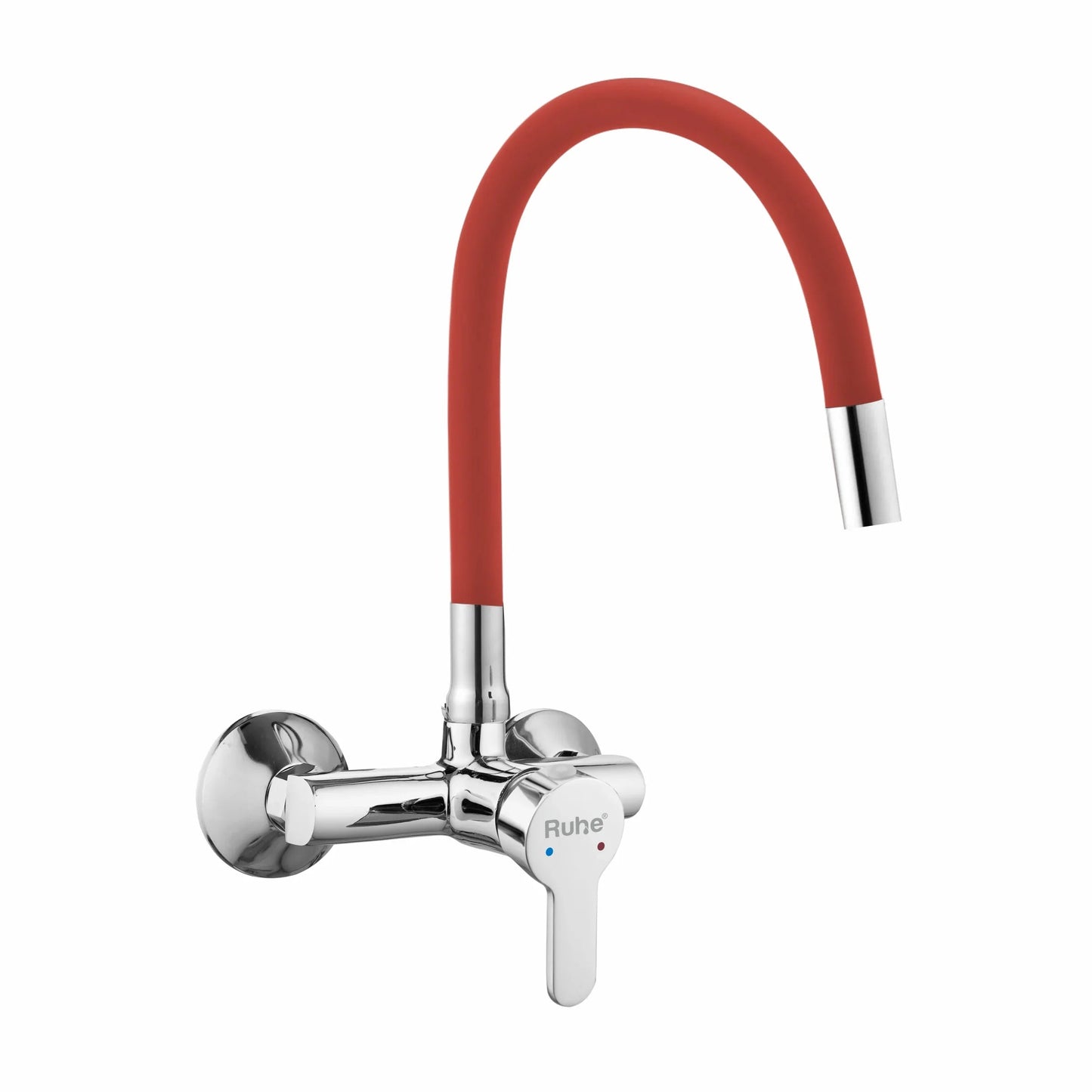 Pavo Single Lever Wall-mount Kitchen Sink Mixer Tap with Red Silicone Spout - by Ruhe