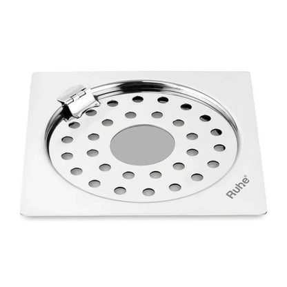 Plain Neon Square Flat Cut Floor Drain (6 x 6 inches) with Hinged Grating Top and Hole