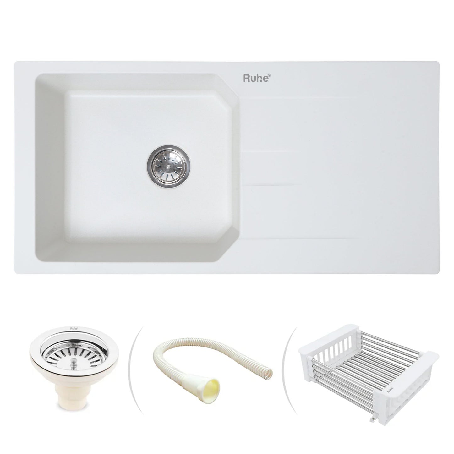 Quartz Single Bowl with Drainboard Kitchen Sink (39 x 20 x 9 Inches)