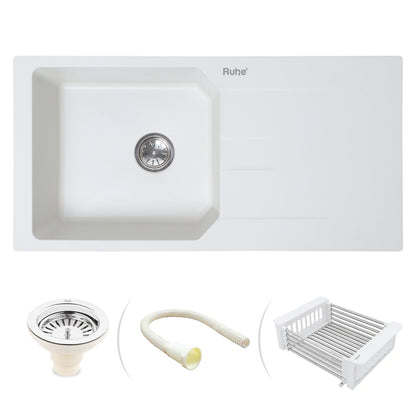 Quartz Single Bowl with Drainboard Kitchen Sink (39 x 20 x 9 Inches)