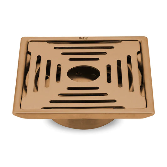 Opal Square Flat Cut Floor Drain in Antique Copper PVD Coating (6 x 6 Inches) with Hole - by Ruhe