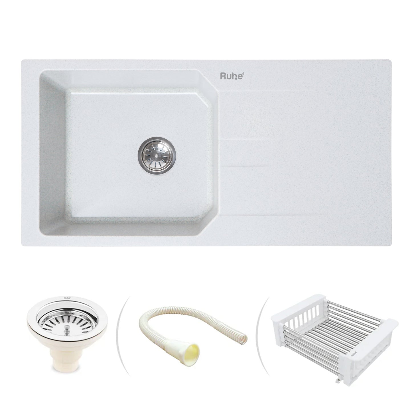 Quartz Single Bowl with Drainboard Kitchen Sink (39 x 20 x 9 Inches)