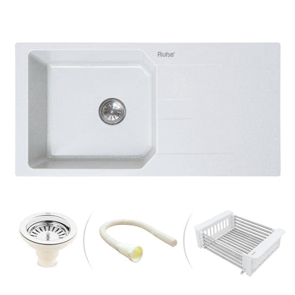 Quartz Single Bowl with Drainboard Kitchen Sink (39 x 20 x 9 Inches)