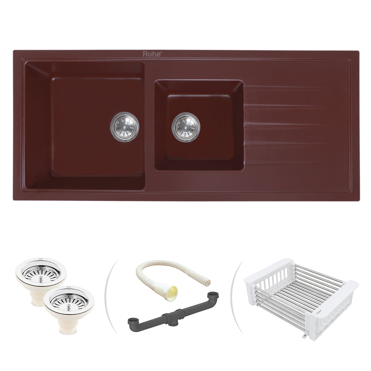 Quartz Double Bowl with Drainboard Kitchen Sink (45 x 20 x 9 inches)