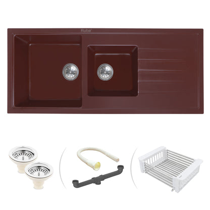 Quartz Double Bowl with Drainboard Kitchen Sink (45 x 20 x 9 inches)
