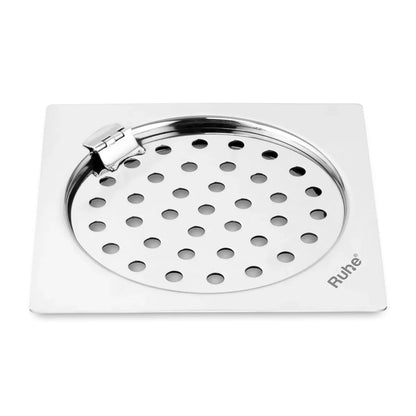 Plain Neon Square Flat Cut Floor Drain (5 x 5 inches) with Hinged Grating Top