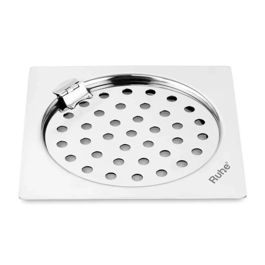 Plain Neon Square Flat Cut Floor Drain (5 x 5 inches) with Hinged Grating Top