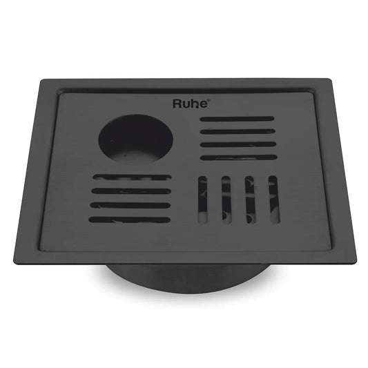 Ruby Square Flat Cut Floor Drain in Black PVD Coating (6 x 6 Inches) with Hole - by Ruhe