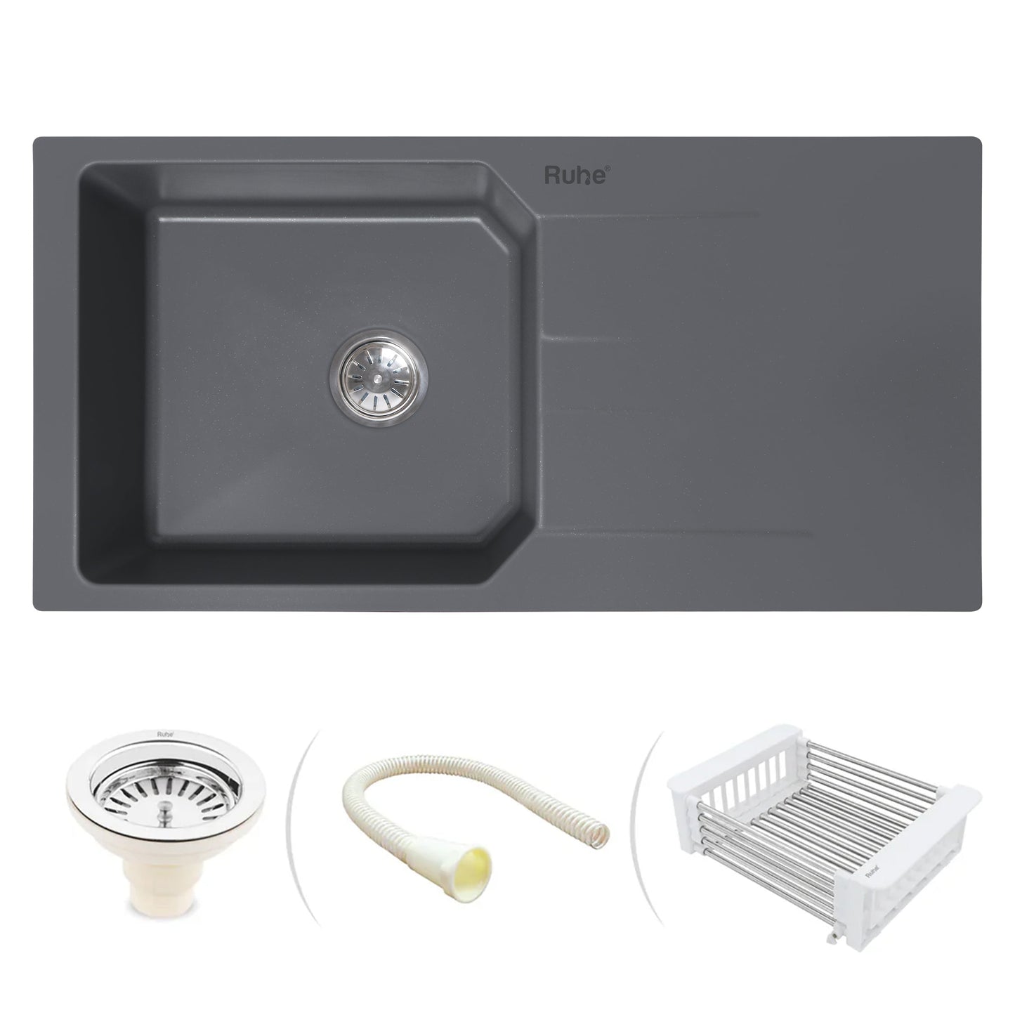 Quartz Single Bowl with Drainboard Kitchen Sink (39 x 20 x 9 Inches)