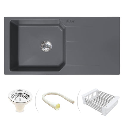 Quartz Single Bowl with Drainboard Kitchen Sink (39 x 20 x 9 Inches)