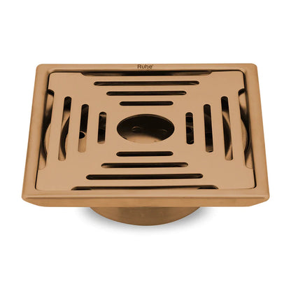 Opal Square Flat Cut Floor Drain in Antique Copper PVD Coating (5 x 5 Inches) with Hole - by Ruhe