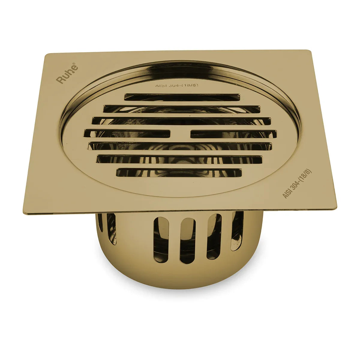 Classic Square Flat Cut Floor Drain in Yellow Gold PVD Coating (5 x 5 Inches)