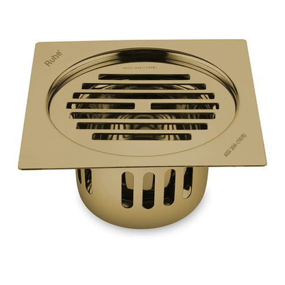 Classic Square Flat Cut Floor Drain in Yellow Gold PVD Coating (5 x 5 Inches)