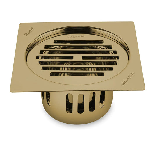Classic Square Flat Cut Floor Drain in Yellow Gold PVD Coating (5 x 5 Inches)