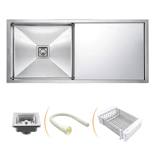 Handmade Single Bowl with Drainboard Kitchen Sink (45 x 20 x 10 Inches)