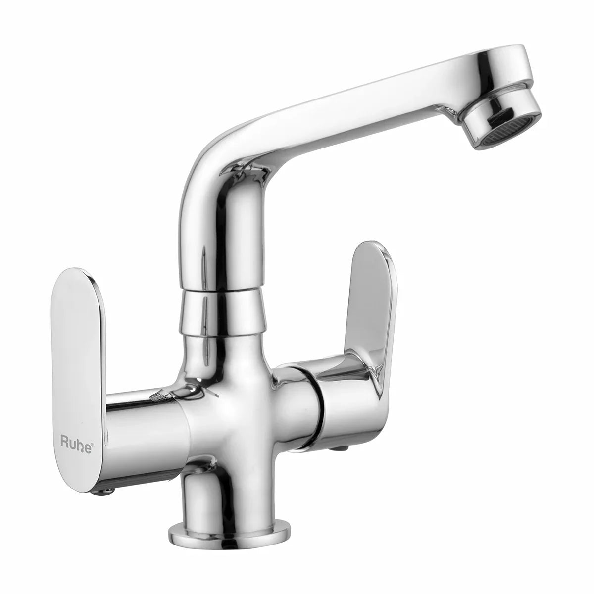 Demure Deck Mount Wash Basin Mixer Tap with Swivel Spout