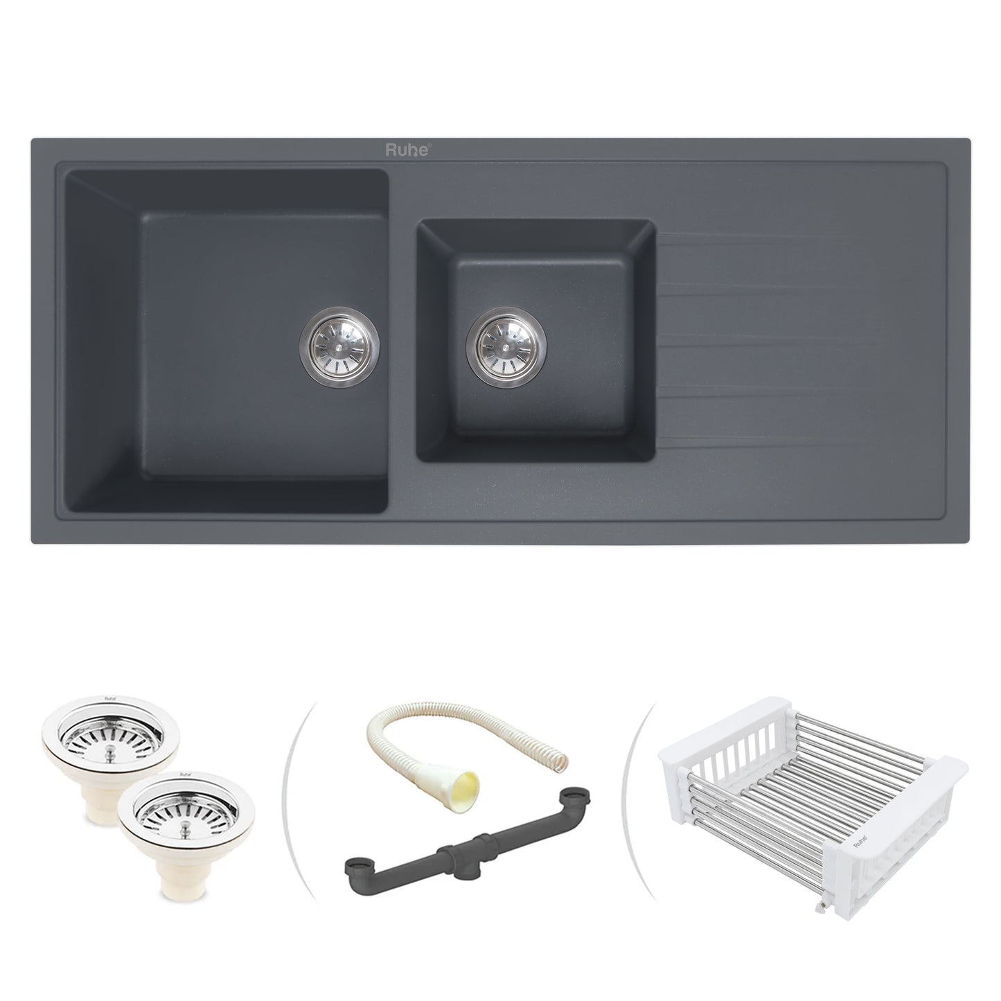 Quartz Double Bowl with Drainboard Kitchen Sink (45 x 20 x 9 inches)