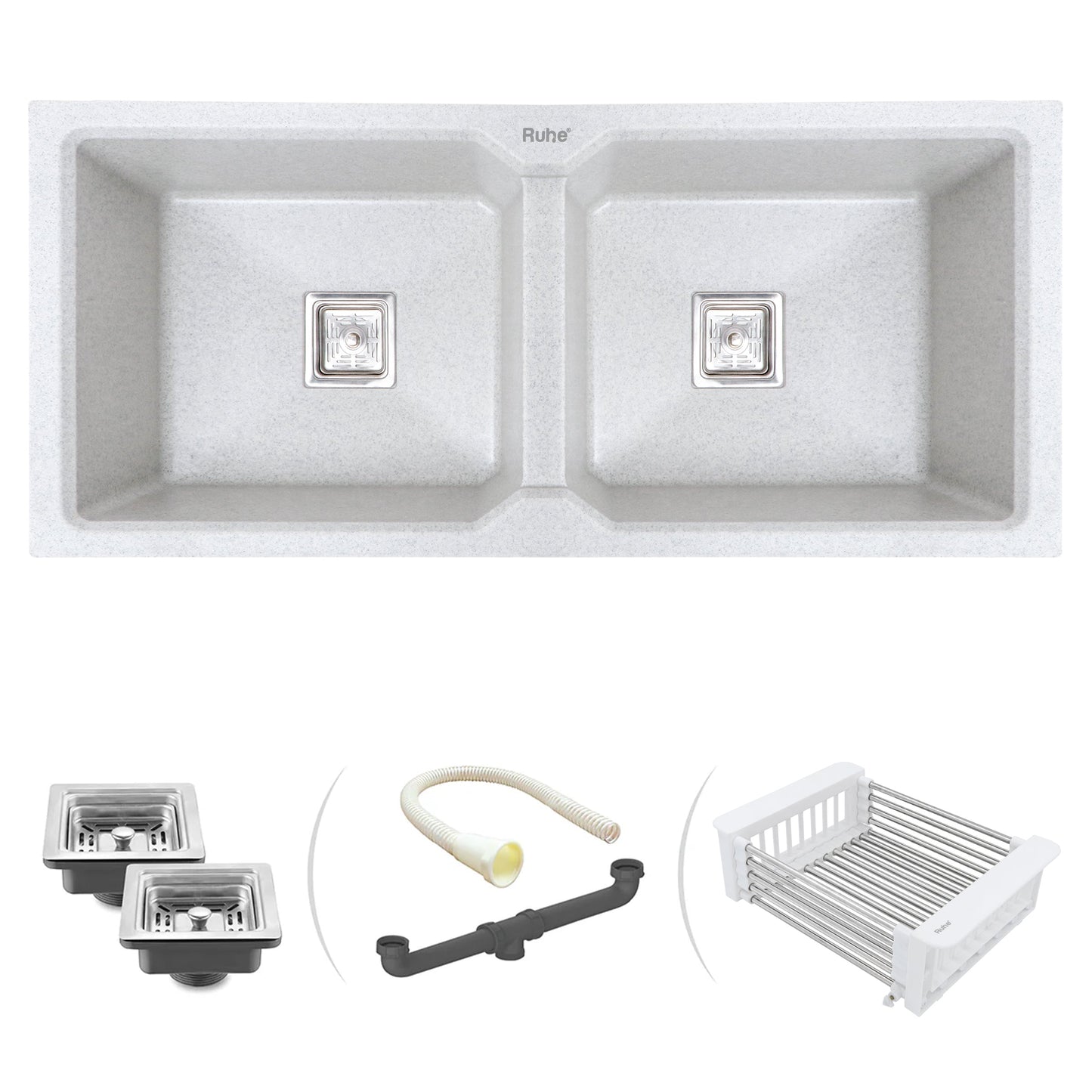 Quartz Double Bowl Kitchen Sink (45 x 20 x 9 inches)