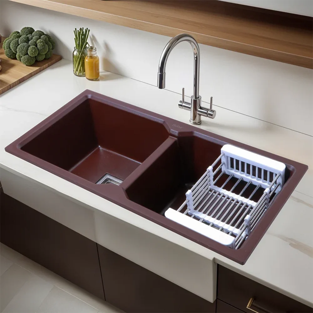 Quartz Double Bowl Kitchen Sink Coloured (37 x 18 x 9 Inches)