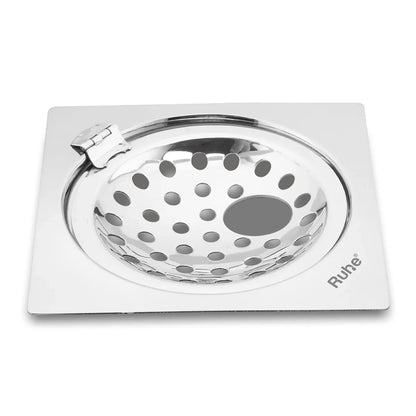 Neon Square Flat Cut Floor Drain (6 x 6 inches) with Hole and Hinged Grating Top